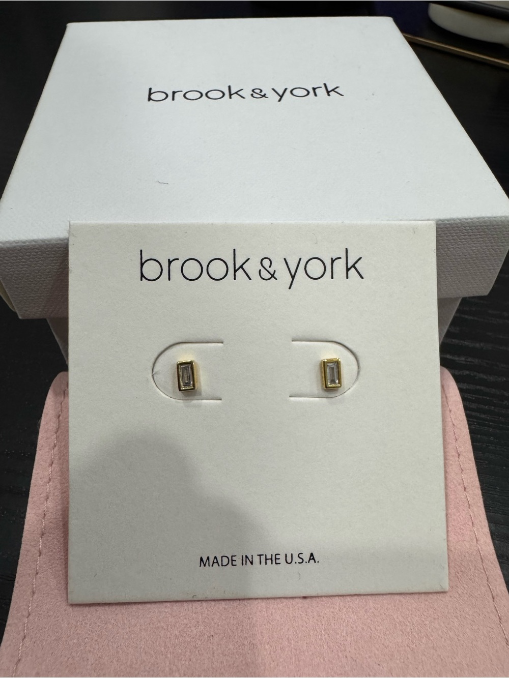 Brook & York Gold Baguette Bezel Stud Earrings